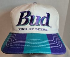 Vintage Rare Bud King Of Beers Advertising Purple White Snapback Hat Made in USA