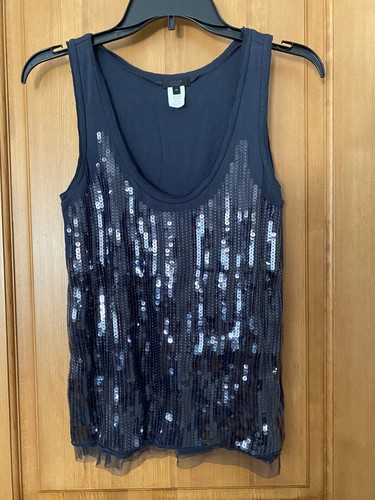 Jcrew Navy Blue (nearly black) Sequin sequined Tank Top (XS) sleeveless |  eBay