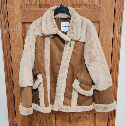 STEVE MADDEN Women's XL Cognac Faux Suede Shearling Heavyweight Peacoat Coat NEW - Picture 2 of 7