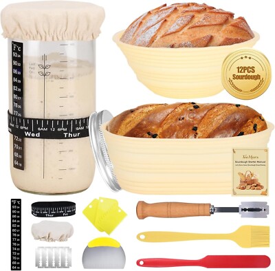 Komplettes Sauerteigset für Anfänger, 1000 ml Sauerteig Starterglas, 2 Brotzeit