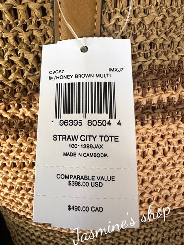 NWT COACH Straw and smooth leather City Tote Bag CBG87 - Picture 10 of 21