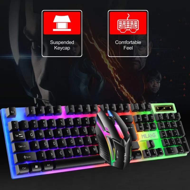 Rainbow RGB Backlit Wired Keyboard and Mouse Combo Comfortable and Waterproof - Image 3 of 4
