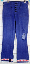 Vintage 70s Flared Bell Bottom Blue Jeans 27x28 Anchor buttons US Flag Patriotic