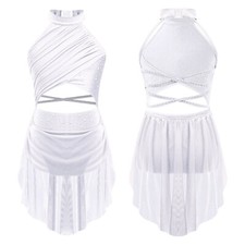 Kids Dance Mesh Dress Class Leotard Overlay Costume Active Lyrical Performance