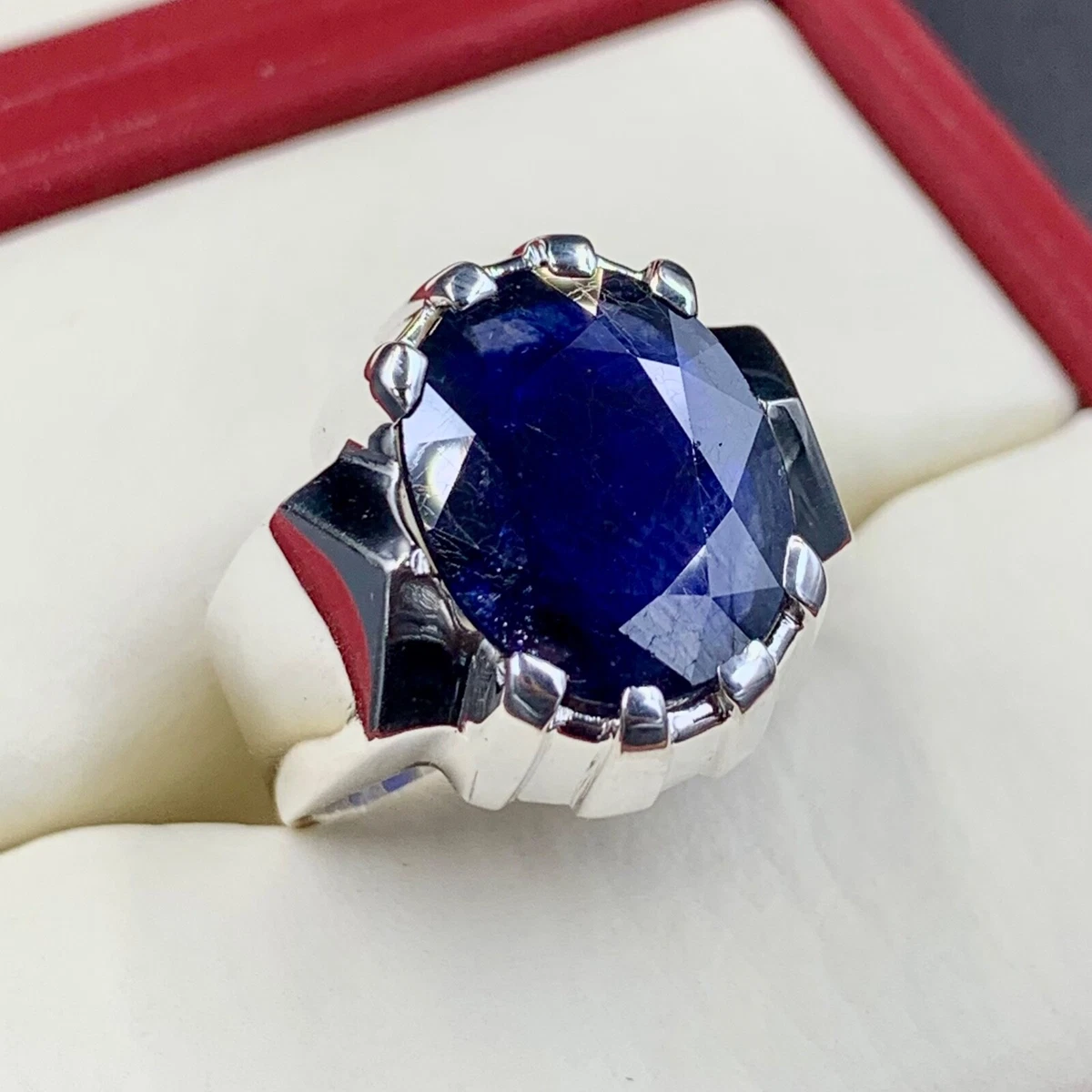 Buy Mens Real Kashmir Colour Sapphire Ring Dark Blue Sapphire Mens Sapphire Stone  Ring 5 Carats Big Sapphire Neelam Stone Ring Shia Rings Online in India -  Etsy