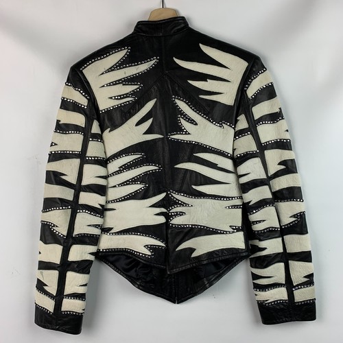 Kippys Jacket Black Lamb Leather/White Cowhide Rhinestone Design Zip Lined Sz 6 - Picture 2 of 13