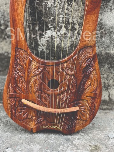 10 Metal Strings Lyre Harp Brown Rosewood Flower Design Lyre Harps With bag. - Picture 4 of 5