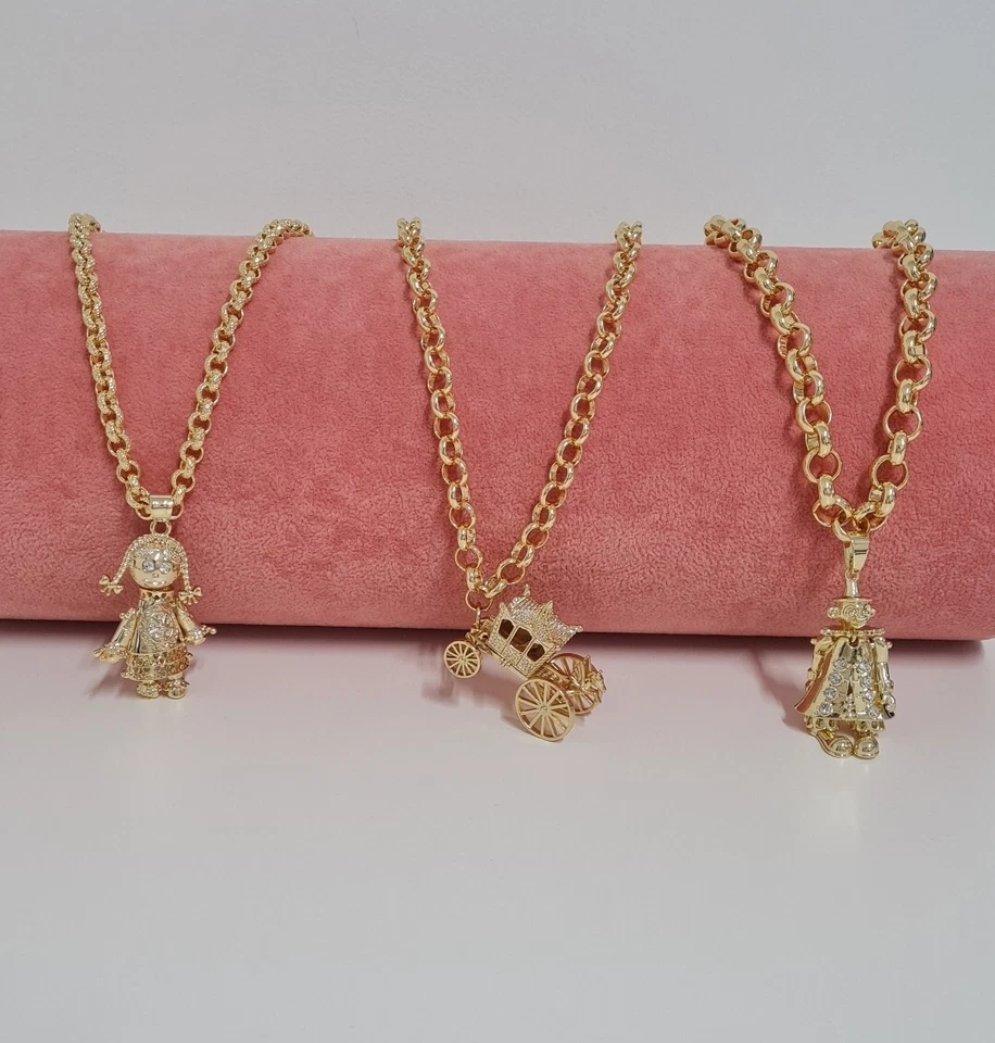 *privado* Colgante Ragdoll Lleno de Oro 9 quilates en Cadena Belcher de 30" Corte de Diamante de 6 mm Foto 4 de 4