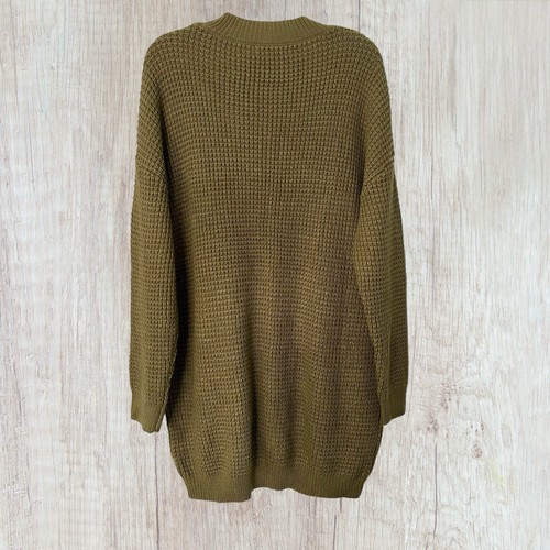 Olive Green Sweater Dress Size Large Boxy Oversized Chunky Knit With Belt Army - Picture 6 of 6