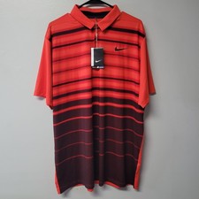 Nike Golf Dri Fit Polo Shirt Mens XL Red Black Stripe Short Sleeve Tags