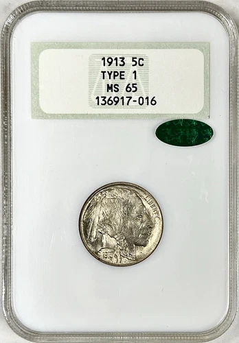 1913 BUFFALO NICKEL TYPE 1 NGC & CAC MS65 RARE GOLD EMBOSSED NGC SEAL