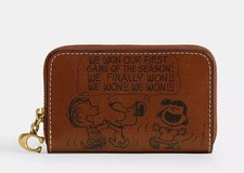NWT Coach X Peanuts Snoopy CARD Case WALLET Ltd EDITION Newspaper PRINT Hazelnut
