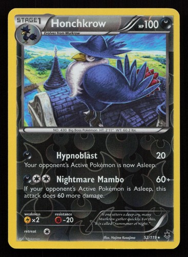 HONCHKROW 52/119 RARE PHANTOM FORCES POKEMON REVERSE HOLO NM/M