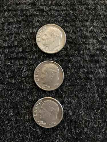 New ListingLot Of 3 Nicer Roosevelt Dimes. 1963-D, 1964-P, 1964-D