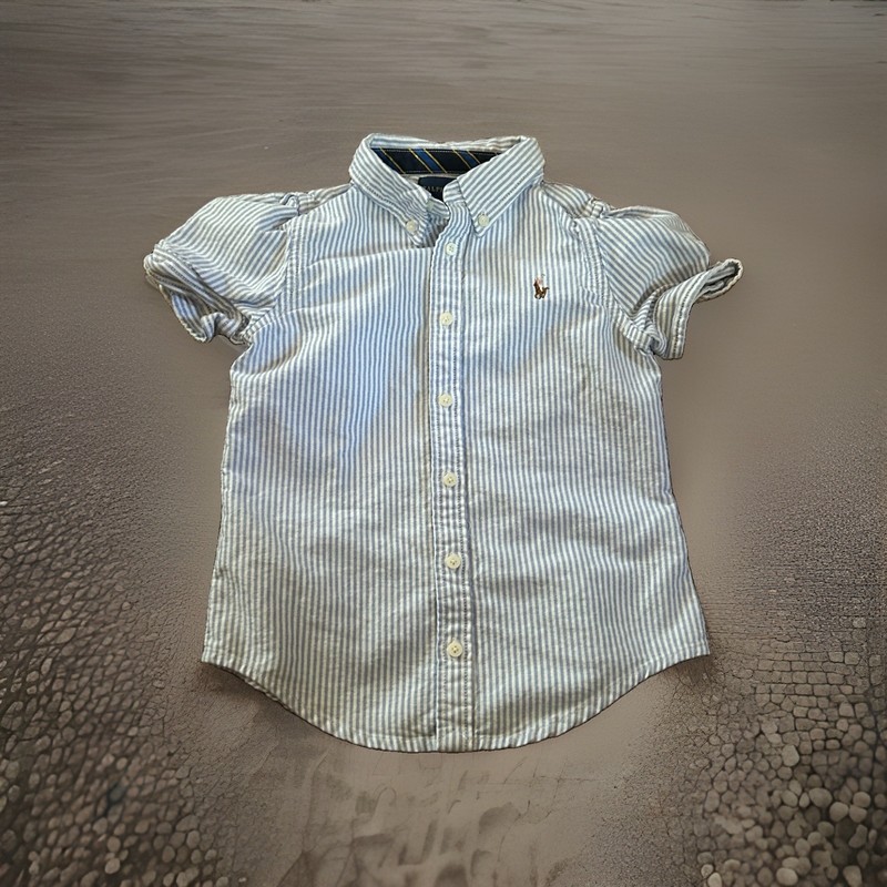 Ralph Lauren Girls Oxford S/S Shirt Size -5 Blue And White Stripe  Button Down