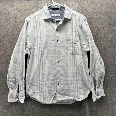 Tommy Bahama Shirt Mens Small Gray Plaid Coastline Cord Long Sleeve Button Front
