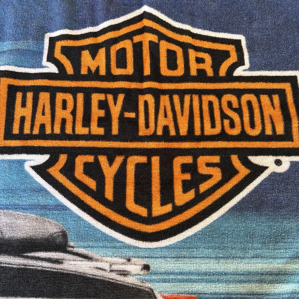 Toalla de playa Harley Davidson 2001 de colección motocicleta estampado azul llamas Foto 2 de 4