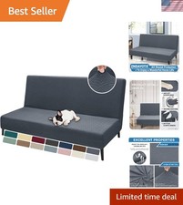 Futon Cover Full Size 67-82 Inch Sofa Bed Slipcover Stretch Jacquard Dark Gray