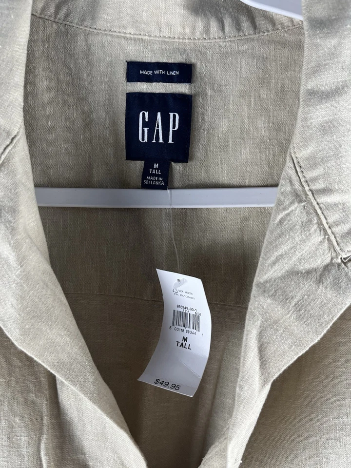 Gap Shirt Men’s M Short Sleeve Standard Fit Tan Button Up NWT Made With Linen - Image 2 of 4