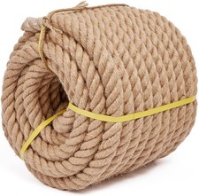 Heavy Duty Jute Rope - 1 1/4 Inch, 100 Feet, Natural Hemp 100Ft, Wood Color