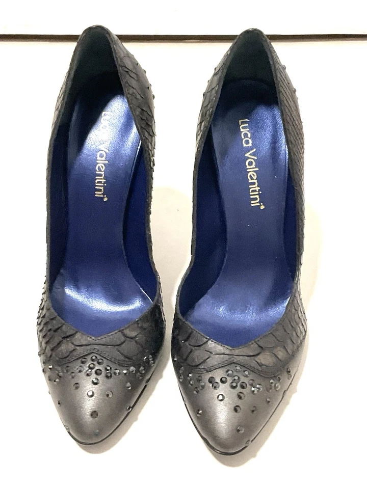 Escarpins En Python Acier  Avec Strass- Luca Valentini-made In Italy- Taille 39 - Photo 4/4