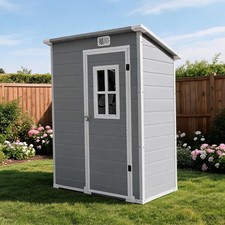 5x3 FT Resin Outdoor Storage Shed with Floor, Lockable Plastic Tool Shed