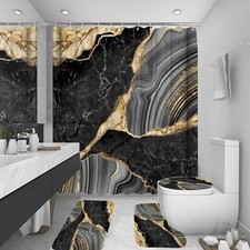 4Pcs Marble Shower Curtain Sets, Bathroom Decor Sets, Luxury with 12 Hooks, B...