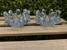 VTG Italian Swung Glass Candle Holders Pair - Light Blue - Mid Century Modern
