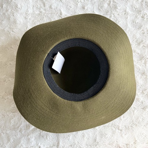 Wide Brim Hat Womens One Size Olive Green Wool Nosilla Vintage Felted Bow NWT - Picture 4 of 9