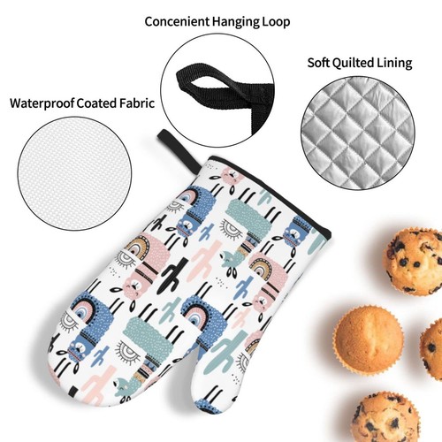 Llama Cactus Alpaca Oven Mitts and Pot Holders Set of 4, Oven Mittens and Pot... - 第 5/7 張圖片