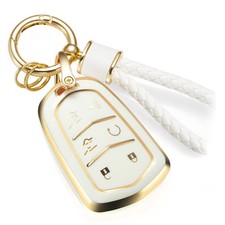 for Cadillac Key Fob Cover with Metal Braided Rope Keychain, Upgraded Soft Ke...