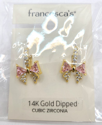 Francescas Allissa Crystal Bow Huggie On Charm Earrings - Pink
