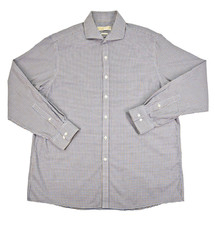 Michael Kors Mens Blue Brown Plaid Striped Long Sleeve Top Dress Shirt 17 34-35