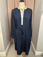 EUC Ralph Lauren Navy White Trim Knee Length Drawstring Waist Dress Sz 6 