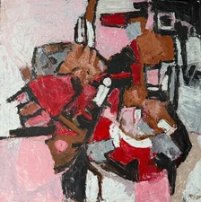 Vintage 60s MCM Abstract Shapes Oil Painting Mid Century Modern Art Signed MSA