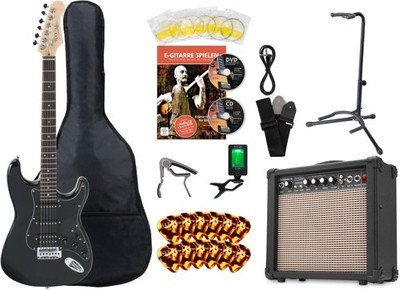ROCKTILE SUPER KIT 13-TEILE E-GITARRE SET CLIP TUNER AMPLIFIER KABEL SCHULE DVD