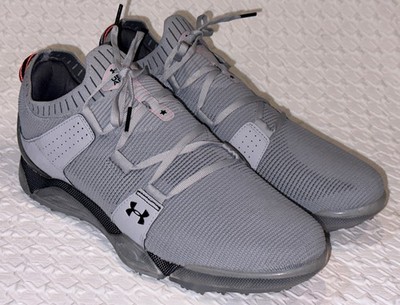 UNDER ARMOUR UA HOVR Tour Knit Mod Grey Black Golf Shoes Cleats Mens Sz 9 10