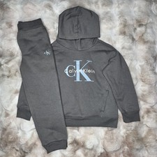 Calvin Klein Fleece Hoodie  Jogger Pants 2 Piece Set Dark Gray Size 5 Boys NWT