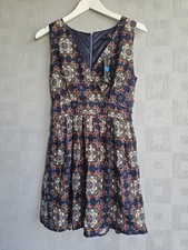 Mela Loves London Dress Size 12 BNWT Navy Blue Kaleidoscope Paisley Skater Midi