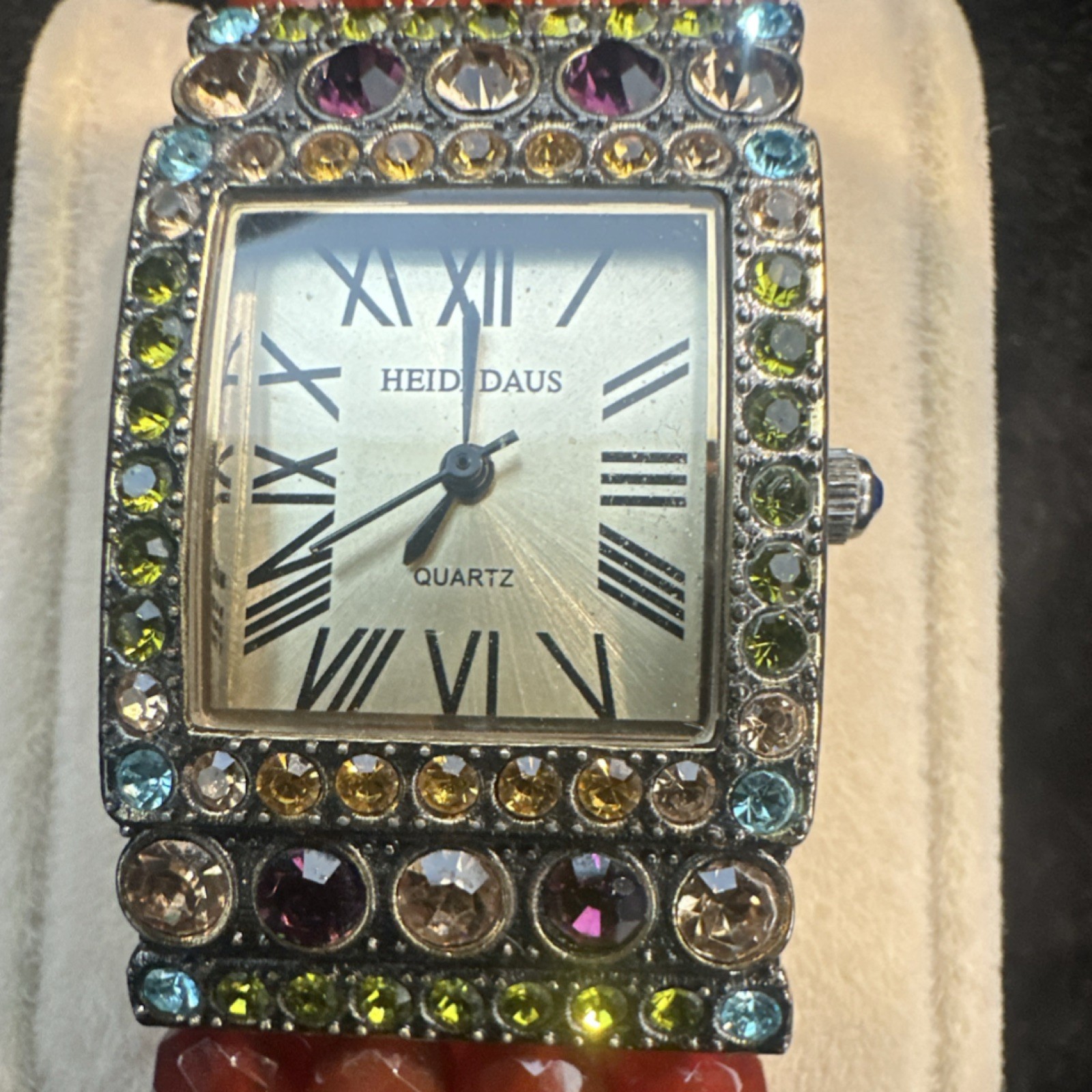 Heidi Daus Rectangular Quartz Wristwatch Red Bead… - image 2