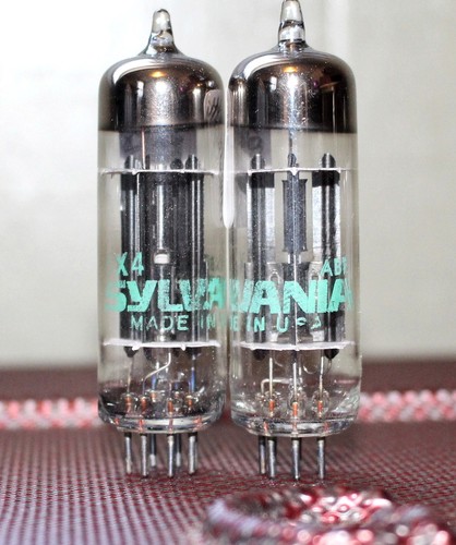 SYLVANIA 6X4 EZ90 6202 PERFECT MATCH PAIR BLACK PLATE TEST NOS++ VINTAGE 1960'S