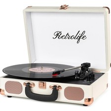 Retrolife Turntable Vinyl Record Player 3-Speed Suitcase