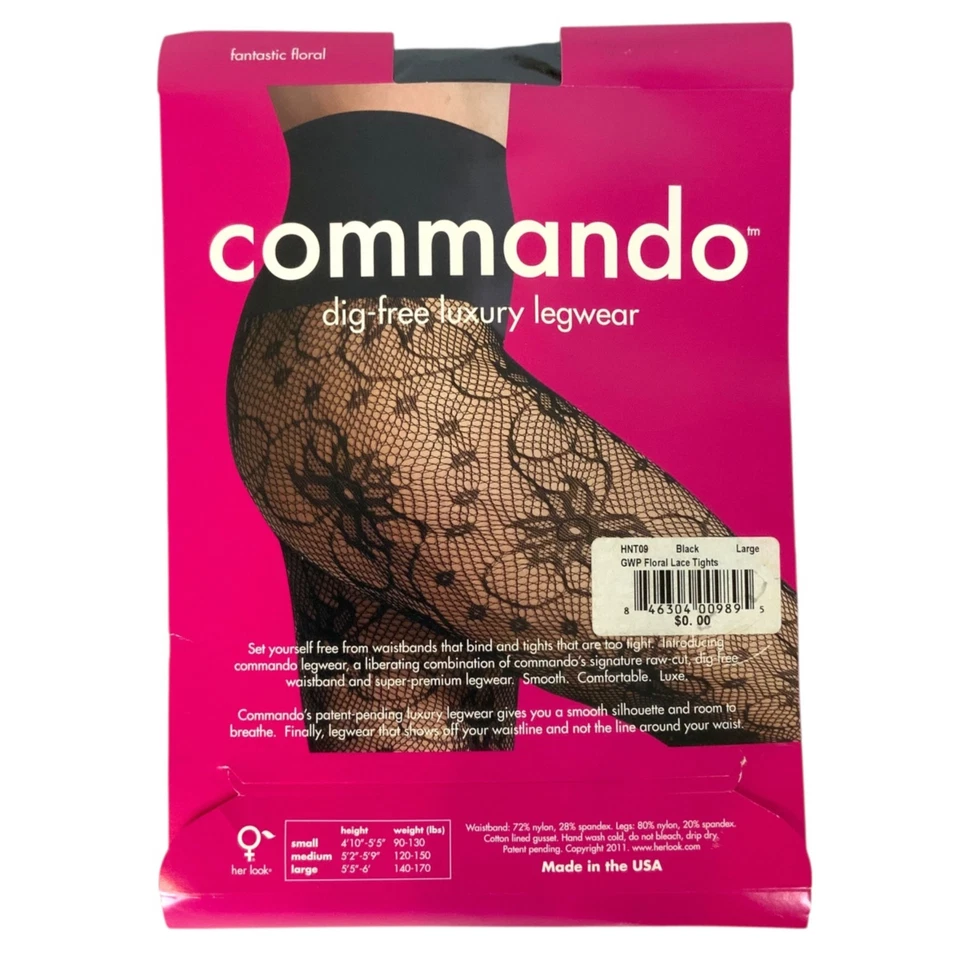 Commando Dig-Free Luxury Legwear Black Fantastic Floral Fishnet Tights Sz Large - Image 2 of 3