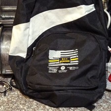 9-1-1 Strong Black/White Backpack w/ Zip Closure, Pockets, Adjustable Strap