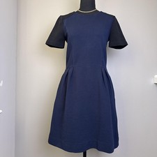 Madewell Dress Women 4 Navy Blue Short Sleeve Fit Flare Ponte Classic Office