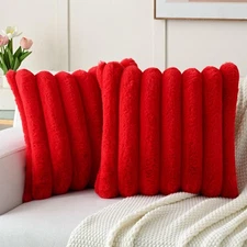 Christmas Red Decorative Throw Pillow Covers 18x18 Inch Set of 2, Square Soft...