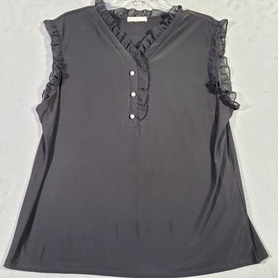 Joie De Vivre Blouse Women 1X Black Ruffle Sleeveless Romantic Whimsigoth Office