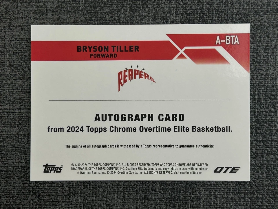 Bryson Tiller 2023-24 Topps Chrome OTE Overtime Elite Basketball Auto #A-BTA - Image 2 of 2