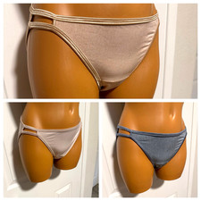 VANITY FAIR ILLUMINATION 18108 STRING BIKINI PANTIES BEIGE PINK GRAY Sz 6 QTY 3