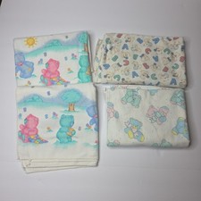 Vintage Carters Baby Flannel Receiving Blanket Teddy Bear Pastel Bees Lot Of 4